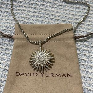 David Yurman Silver and Gold Starburst Diamond Pendant Necklace